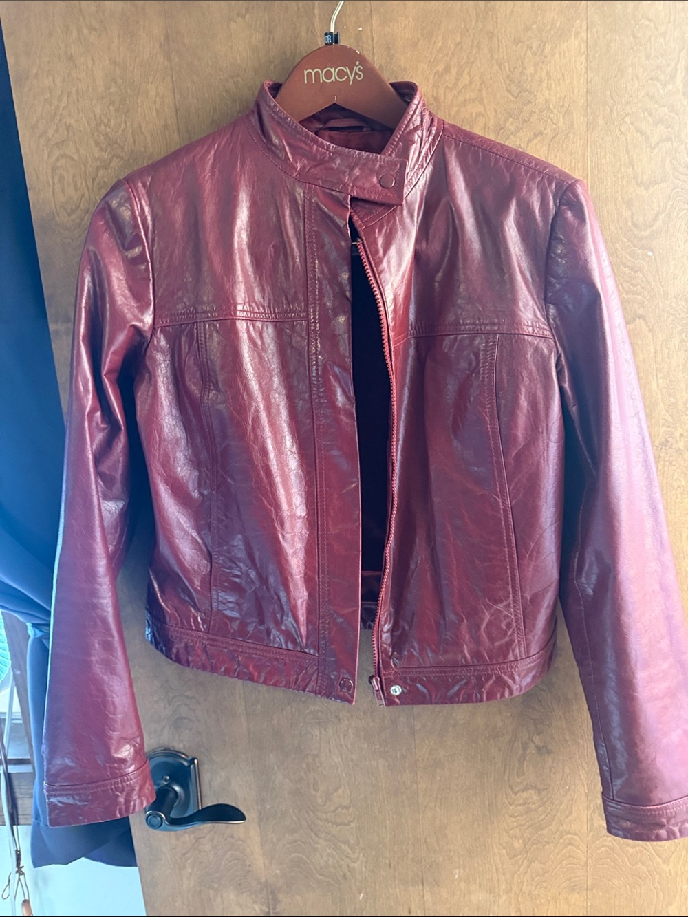 Women's Burgundy Leather Moto Jacket